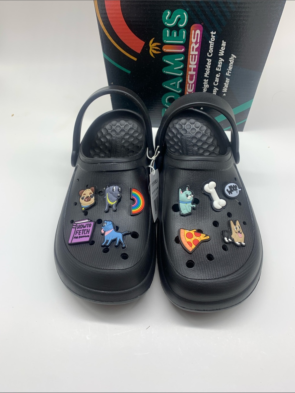 Skechers  Women’s Black Slip-On Clog Sandals with Pup Celebration Size 8